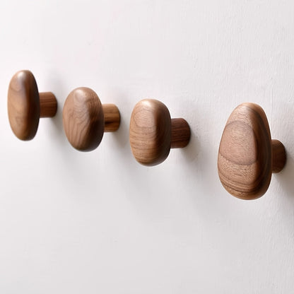 Houten Wandhaken Set met Ronde Kiezelvorm voor Jassen en Tassen ##POS:7##
