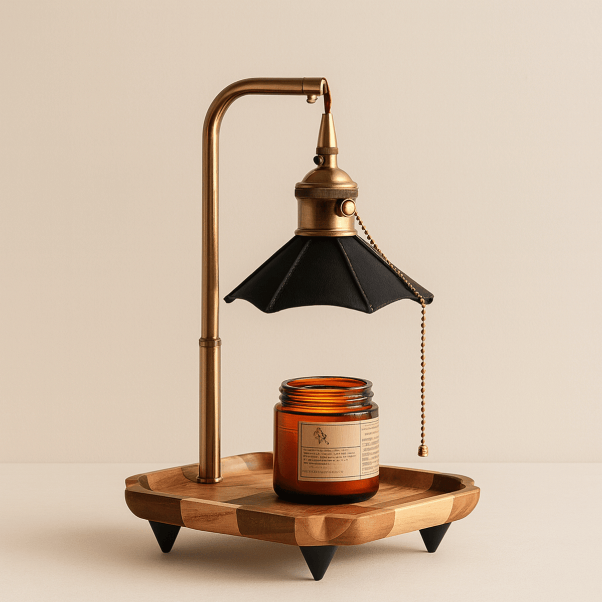 Kaarsenwarmerlamp Retro met Houten Basis en Trekschakelaar