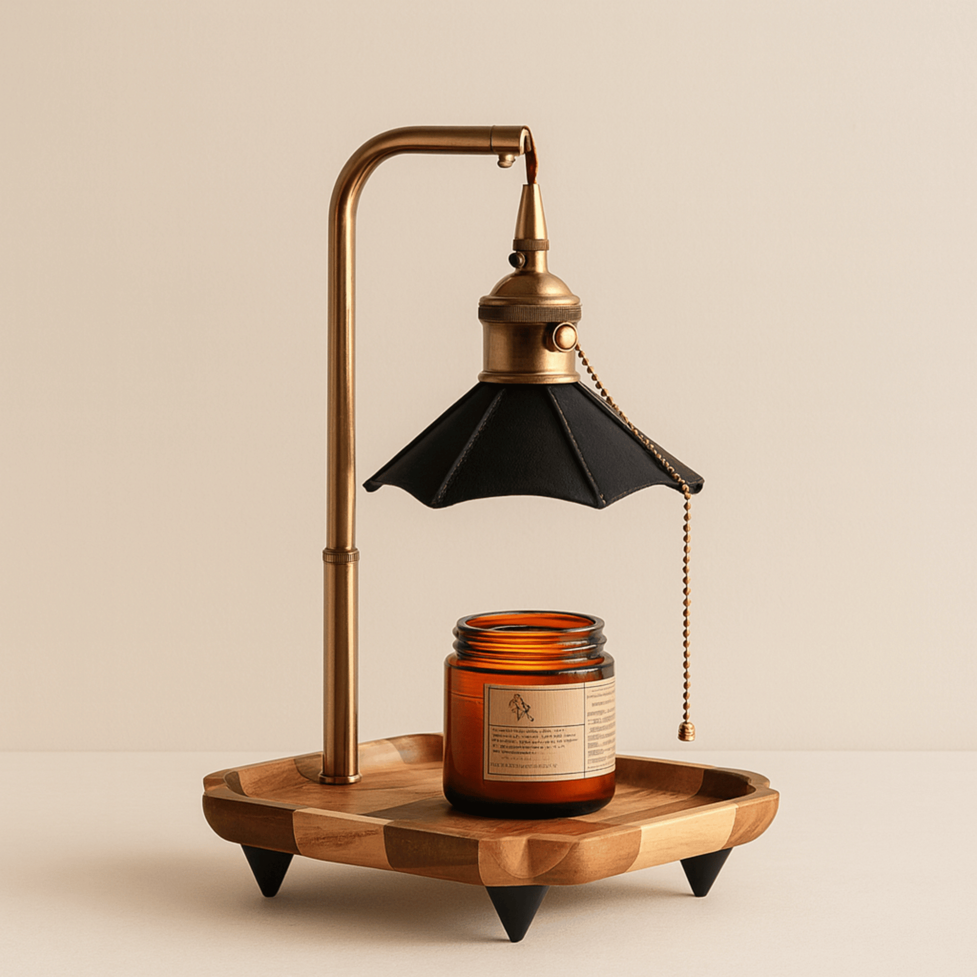 Kaarsenwarmerlamp Retro met Houten Basis en Trekschakelaar