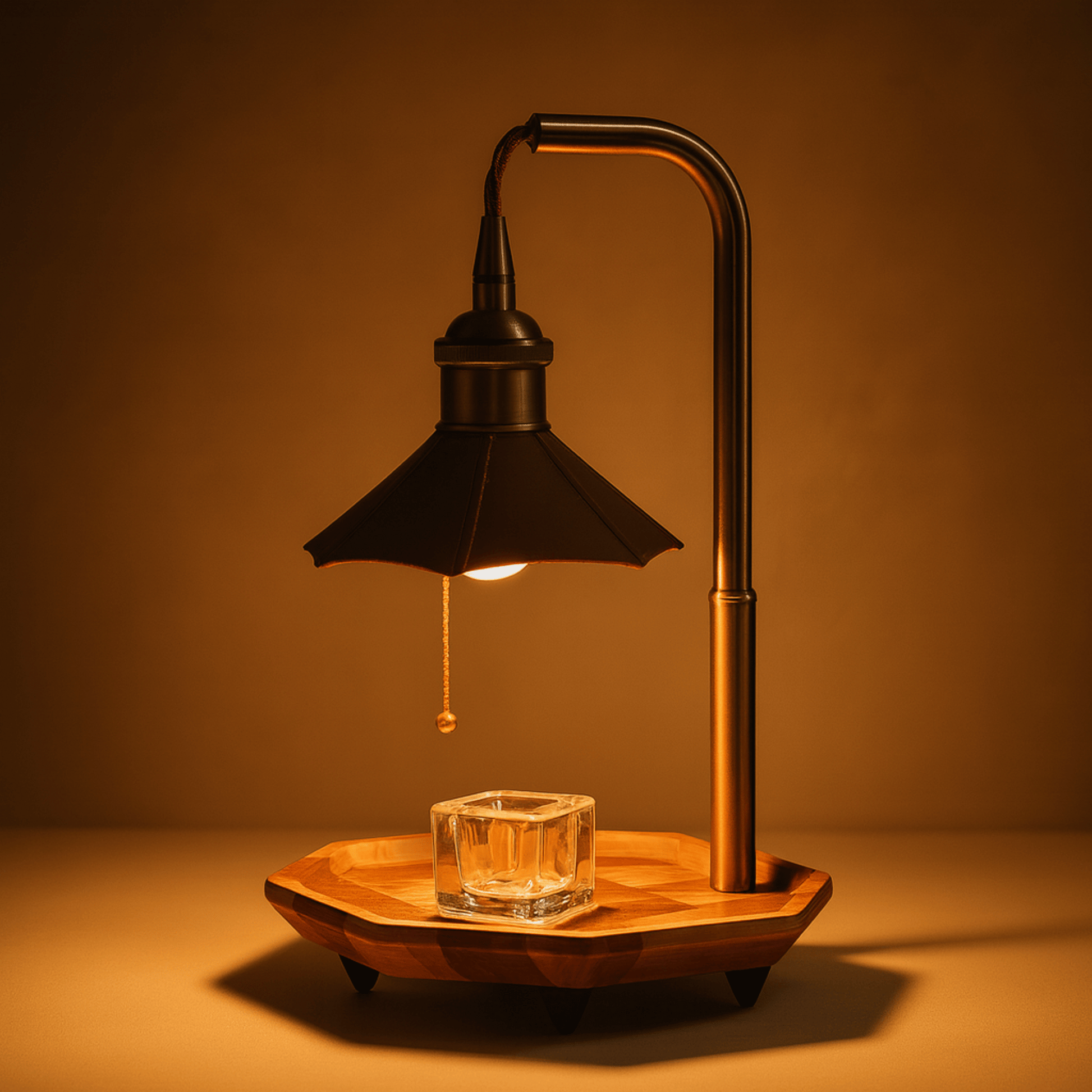 Kaarsenwarmerlamp Retro met Houten Basis en Trekschakelaar