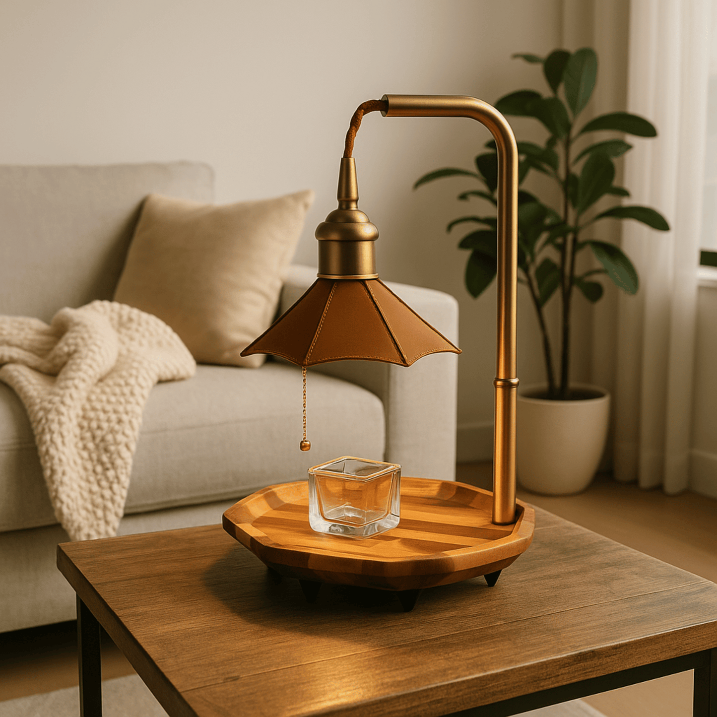 Kaarsenwarmerlamp Retro met Houten Basis en Trekschakelaar