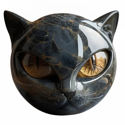 Kattenkop Beeld met Marmerprint en Expressieve Ogen