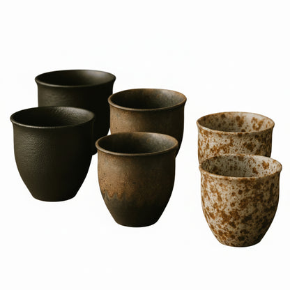 Keramische Theekopjes Set van 6 met Rustiek Glazuur voor Koffie en Thee