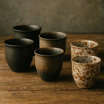 Keramische Theekopjes Set van 6 met Rustiek Glazuur voor Koffie en Thee