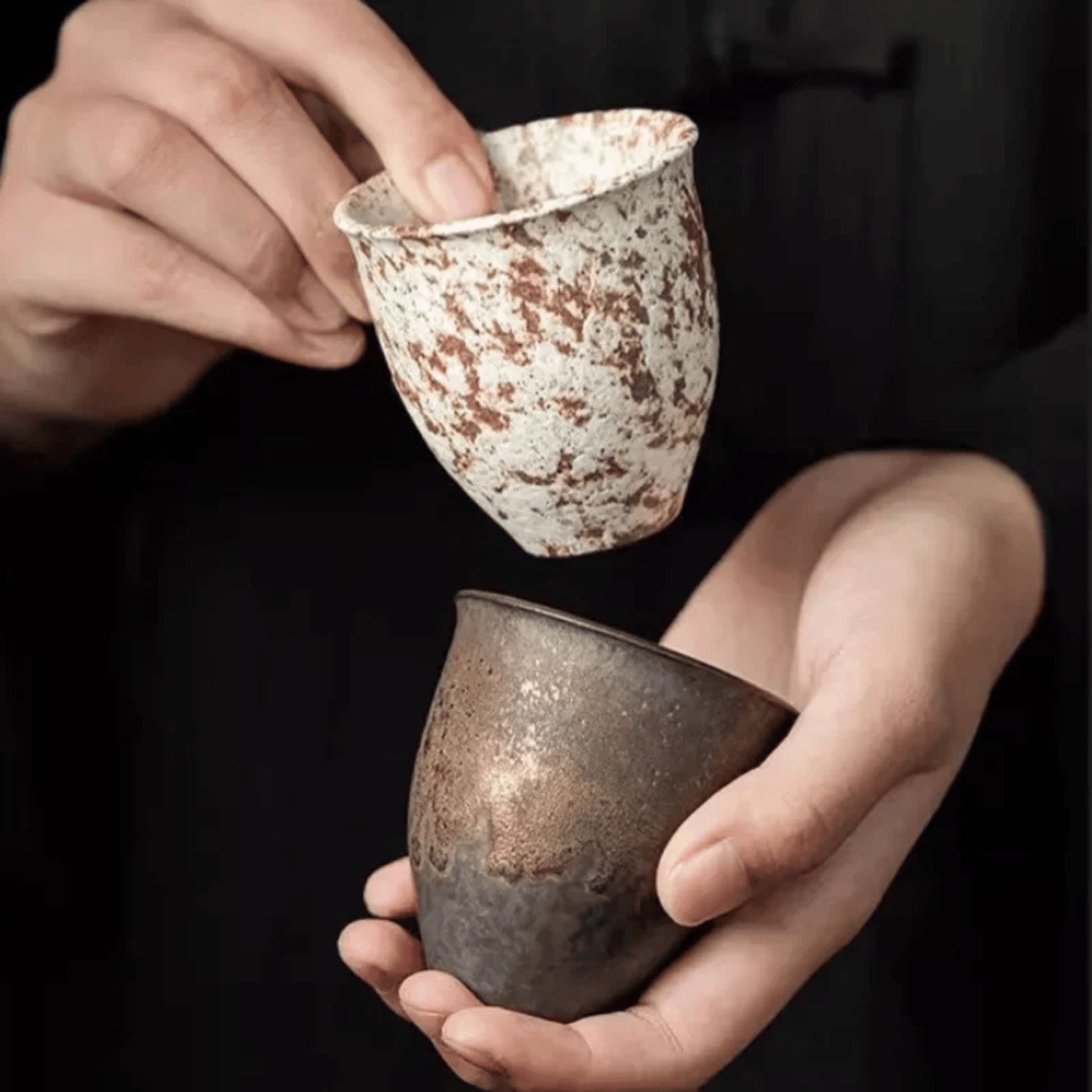 Keramische Theekopjes Set van 6 met Rustiek Glazuur voor Koffie en Thee