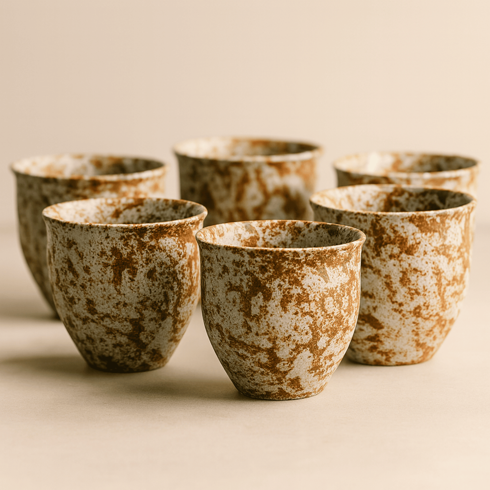 Keramische Theekopjes Set van 6 met Rustiek Glazuur voor Koffie en Thee