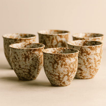 Keramische Theekopjes Set van 6 met Rustiek Glazuur voor Koffie en Thee