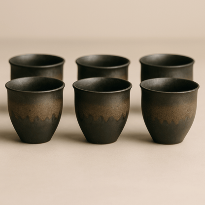 Keramische Theekopjes Set van 6 met Rustiek Glazuur voor Koffie en Thee