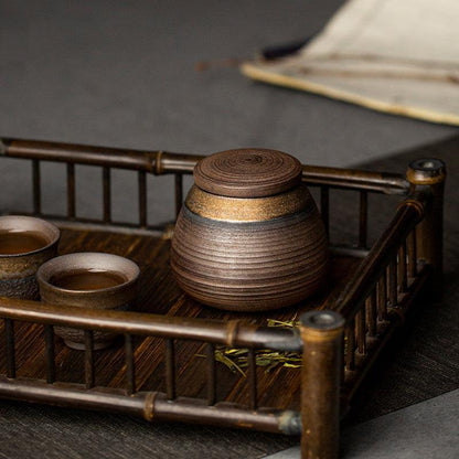 Keramische Theepot Voorraadpot met Deksel Japanse Stijl Ribbeltextuur