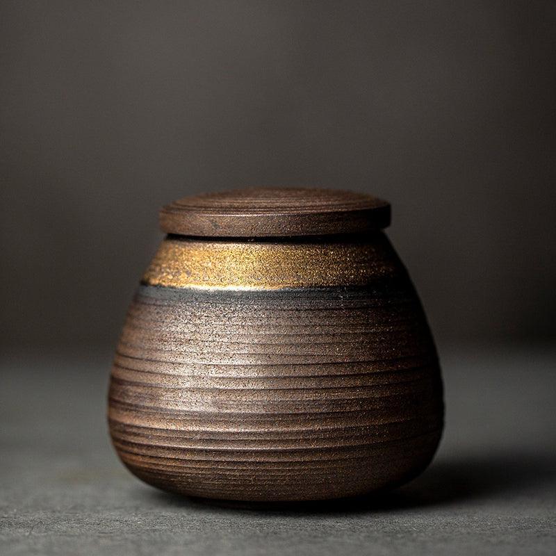 Keramische Theepot Voorraadpot met Deksel Japanse Stijl Ribbeltextuur