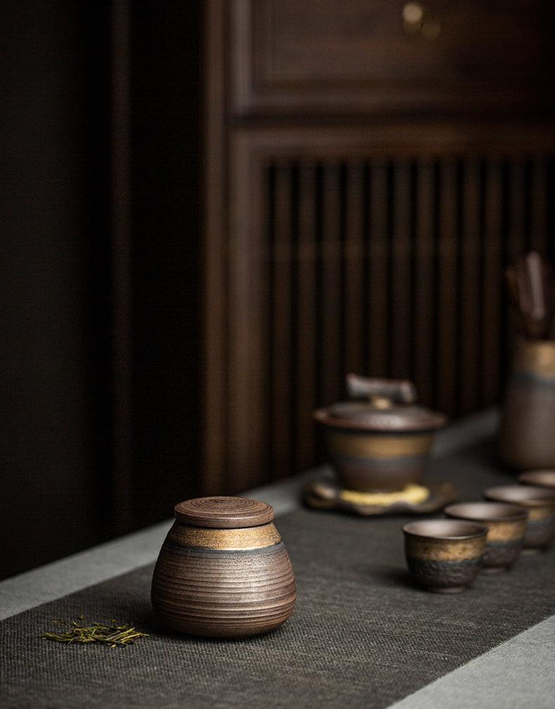 Keramische Theepot Voorraadpot met Deksel Japanse Stijl Ribbeltextuur