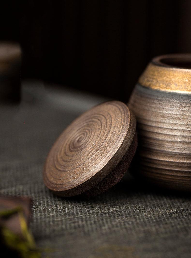 Keramische Theepot Voorraadpot met Deksel Japanse Stijl Ribbeltextuur