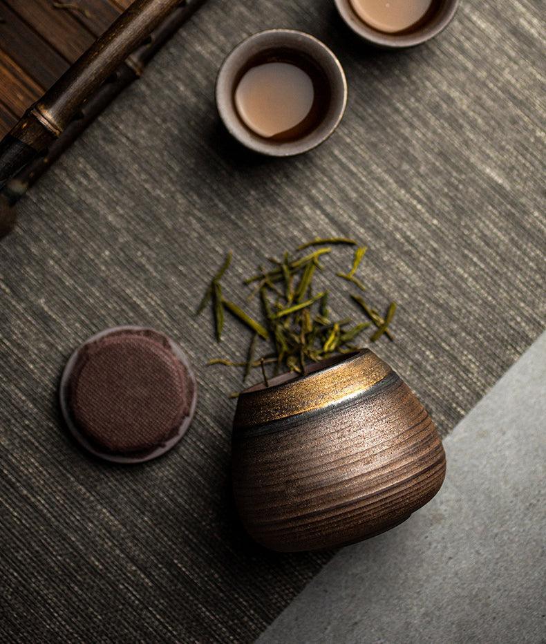 Keramische Theepot Voorraadpot met Deksel Japanse Stijl Ribbeltextuur