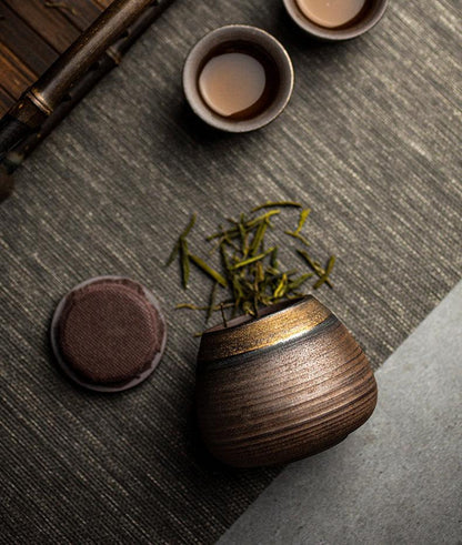 Keramische Theepot Voorraadpot met Deksel Japanse Stijl Ribbeltextuur
