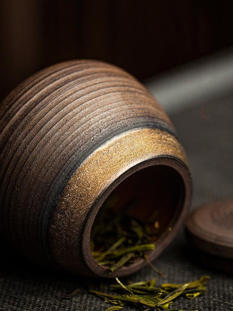 Keramische Theepot Voorraadpot met Deksel Japanse Stijl Ribbeltextuur