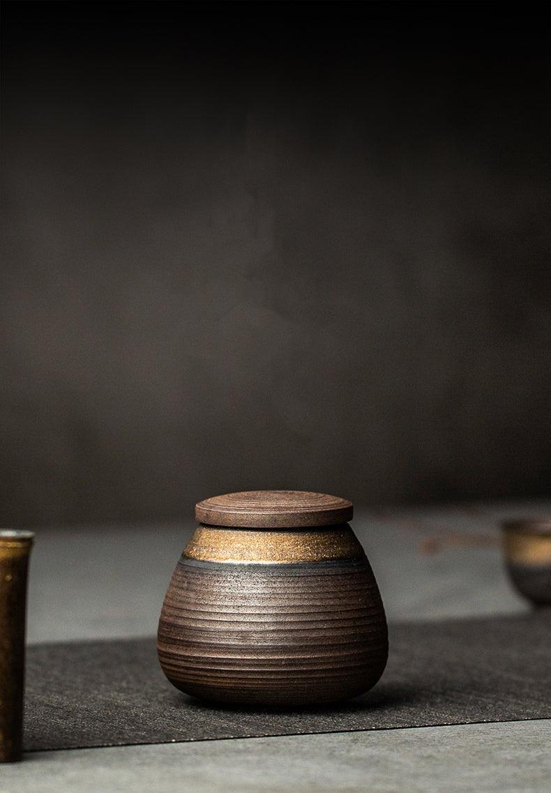 Keramische Theepot Voorraadpot met Deksel Japanse Stijl Ribbeltextuur ##POS:9##