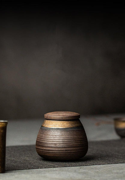 Keramische Theepot Voorraadpot met Deksel Japanse Stijl Ribbeltextuur ##POS:9##