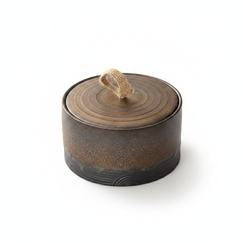 Keramische Voorraadpot met Deksel en Touwgreep, Japanse Wabi-Sabi Stijl