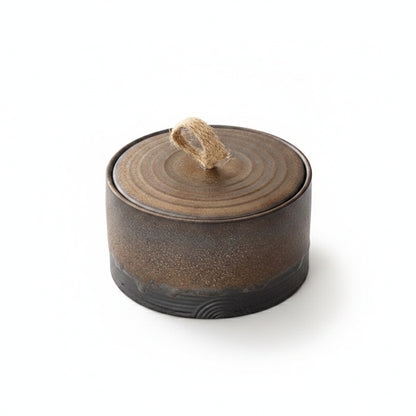 Keramische Voorraadpot met Deksel en Touwgreep, Japanse Wabi-Sabi Stijl