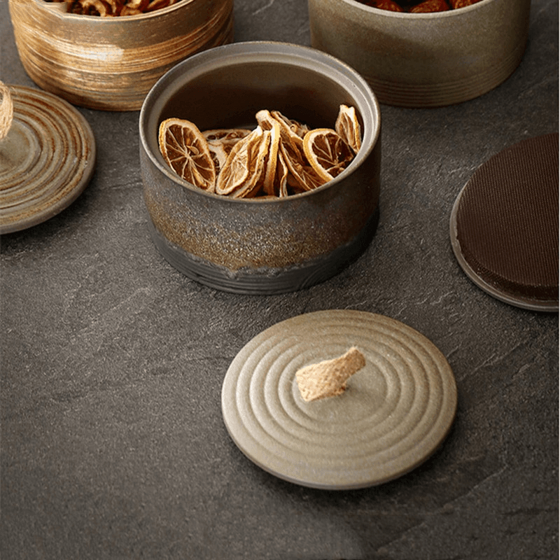 Keramische Voorraadpot met Deksel en Touwgreep, Japanse Wabi-Sabi Stijl