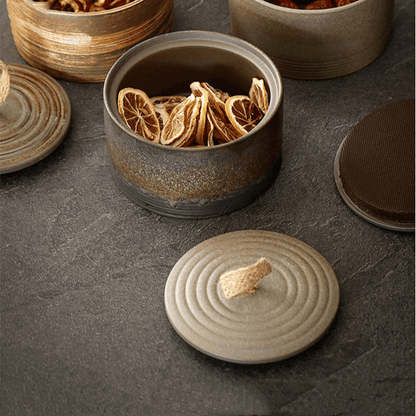 Keramische Voorraadpot met Deksel en Touwgreep, Japanse Wabi-Sabi Stijl