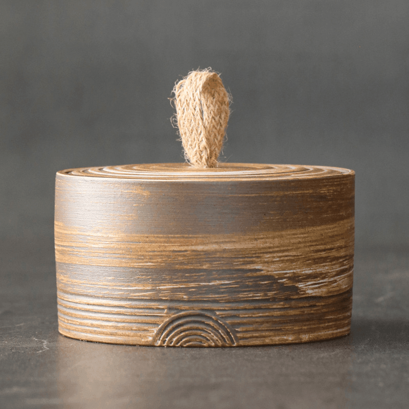 Keramische Voorraadpot met Deksel en Touwgreep, Japanse Wabi-Sabi Stijl