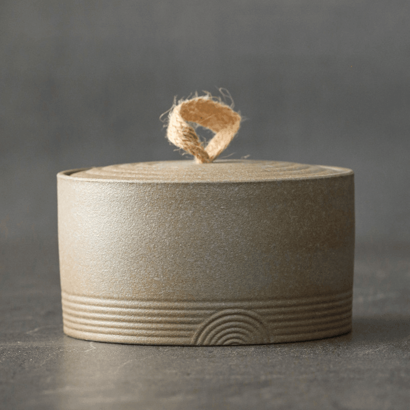 Keramische Voorraadpot met Deksel en Touwgreep, Japanse Wabi-Sabi Stijl