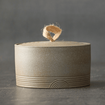 Keramische Voorraadpot met Deksel en Touwgreep, Japanse Wabi-Sabi Stijl