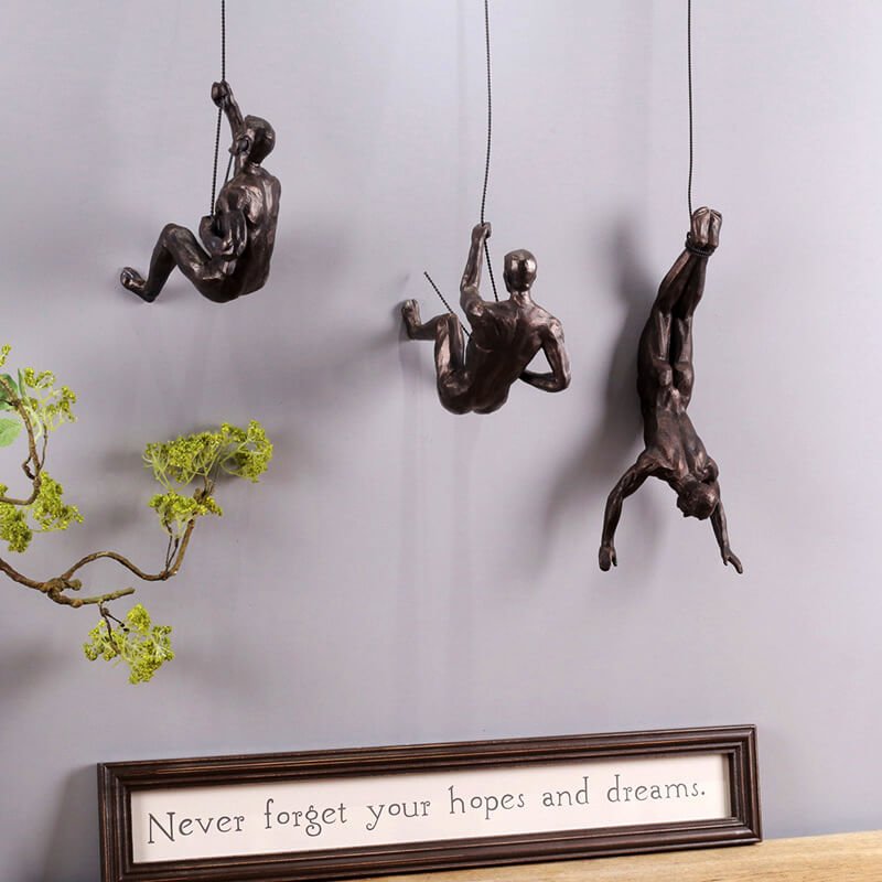 Klimmende Wandsculptuur Figuren aan Touw voor Wanddecoratie