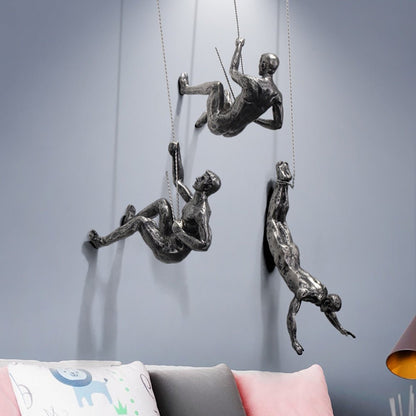 Klimmende Wandsculptuur Figuren aan Touw voor Wanddecoratie