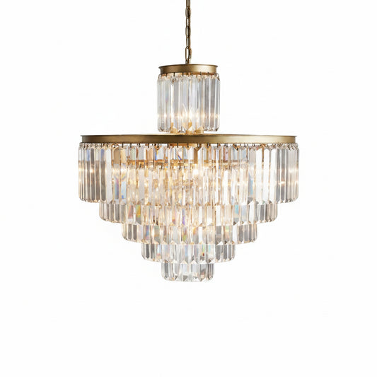 Kristallen Kroonluchter Art Deco met Gelaagde Glazen Prisma's en Ketting