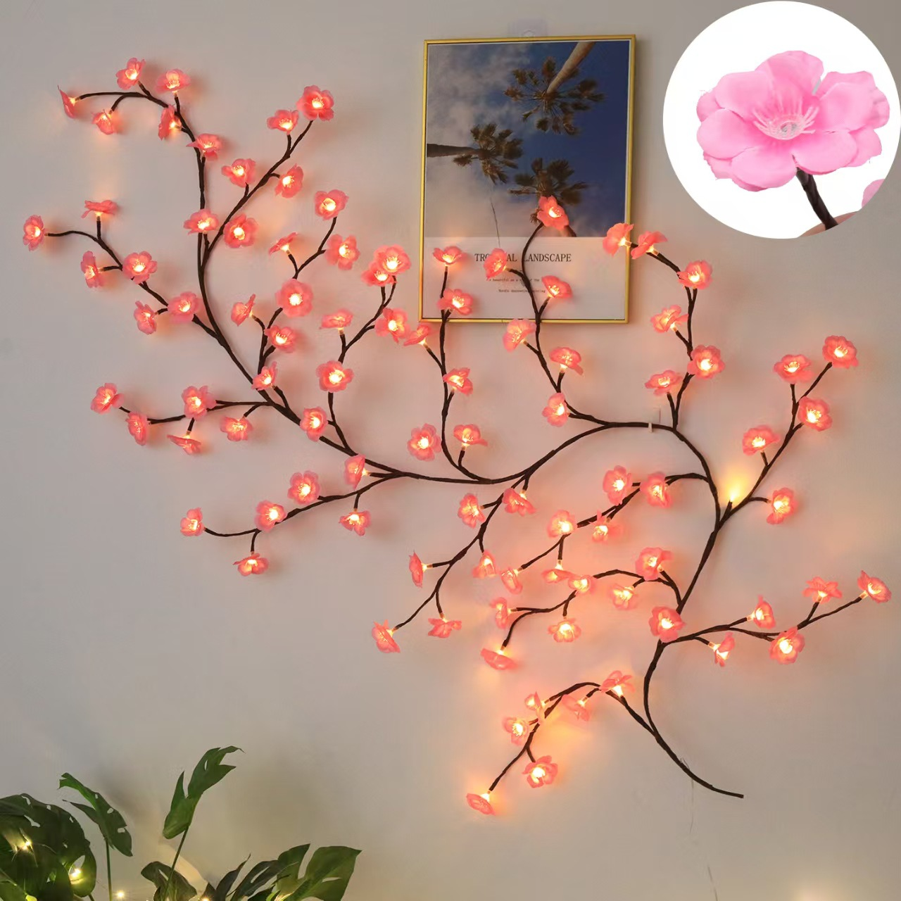 LED Bloesemtak Wanddecoratie met Warm Licht en Kunstbloemen