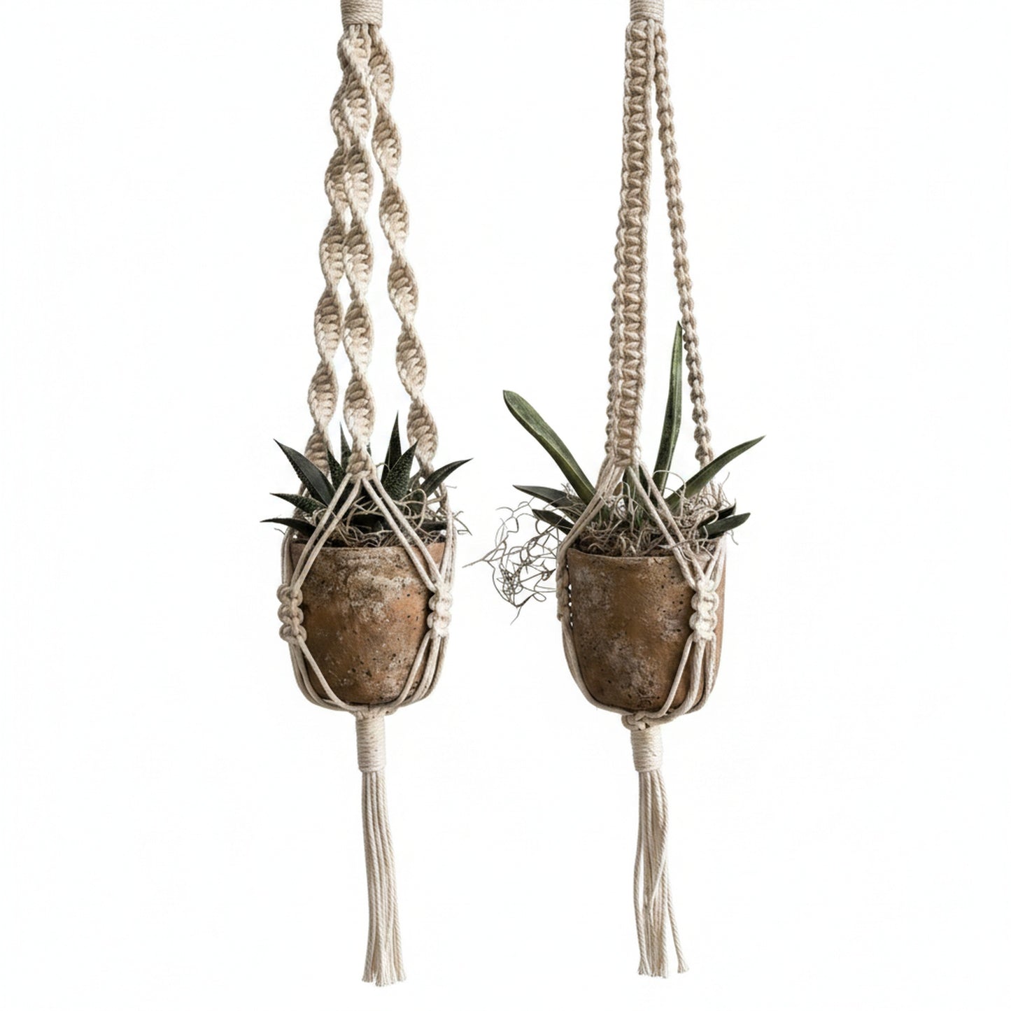 Macramé Plantenhanger Bohemian met Gevlochten Touwpatroon
