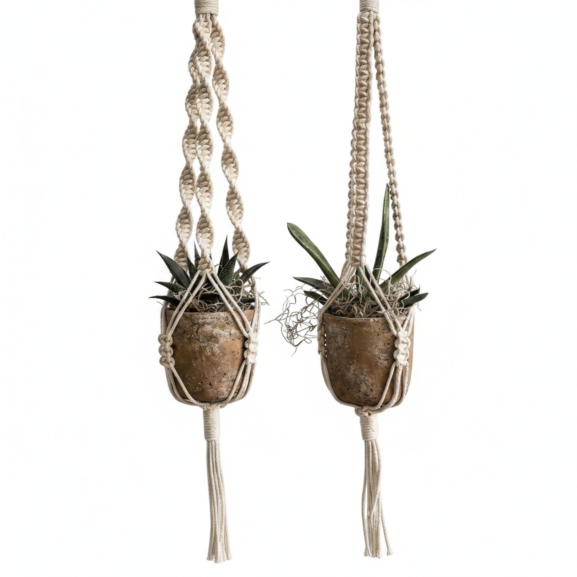 Macramé Plantenhanger Bohemian met Gevlochten Touwpatroon