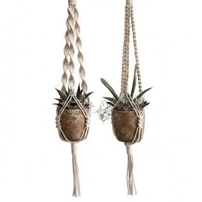 Macramé Plantenhanger Bohemian met Gevlochten Touwpatroon