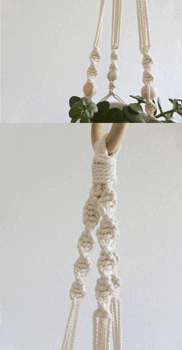Macramé Plantenhanger Bohemian met Gevlochten Touwpatroon