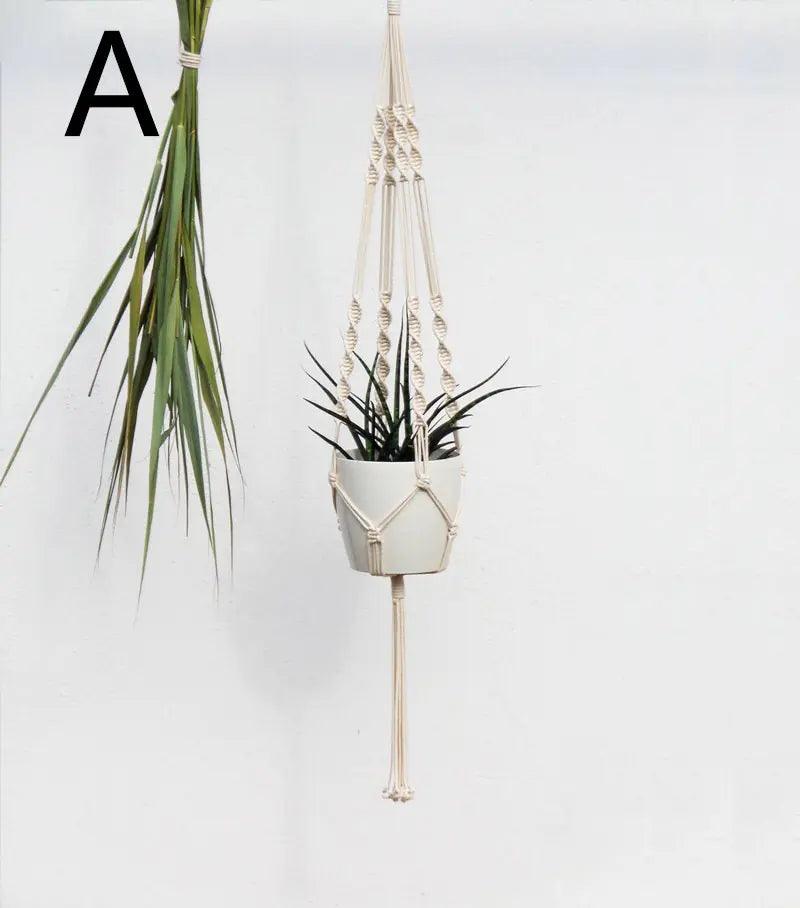 Macramé Plantenhanger Bohemian met Gevlochten Touwpatroon