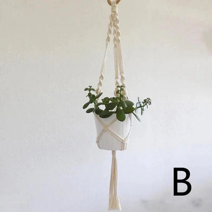 Macramé Plantenhanger Bohemian met Gevlochten Touwpatroon