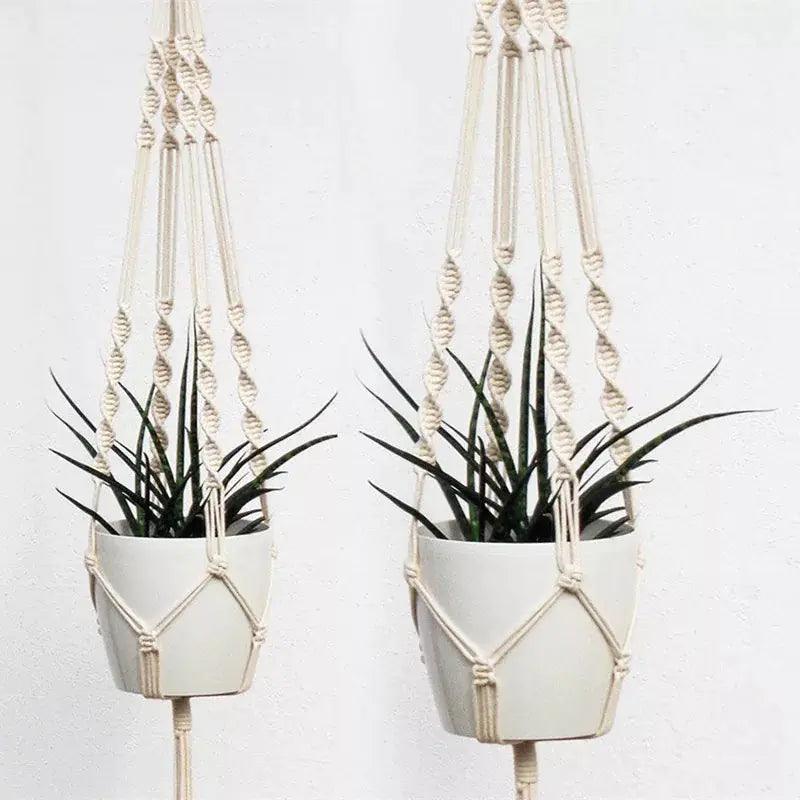 Macramé Plantenhanger Bohemian met Gevlochten Touwpatroon
