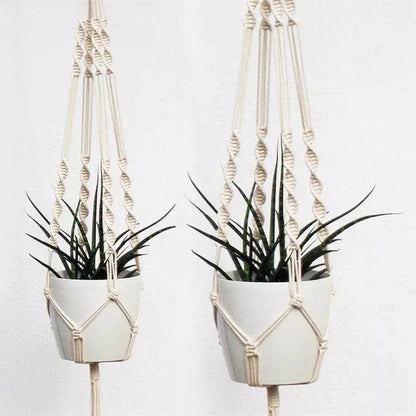 Macramé Plantenhanger Bohemian met Gevlochten Touwpatroon