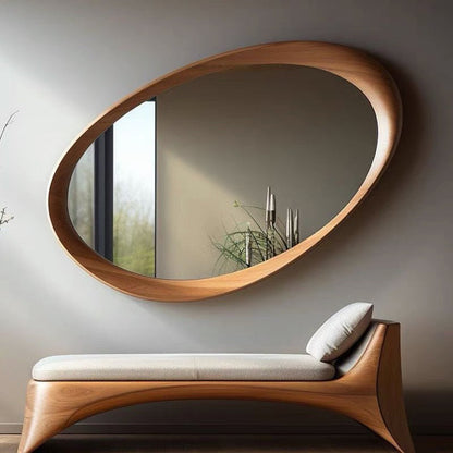 Ovale Wandspiegel Vintage met Houten Lijst en Gehard Glas 90 × 60 cm