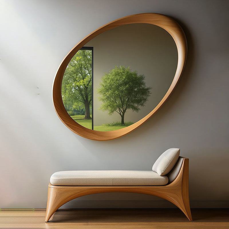 Ovale Wandspiegel Vintage met Houten Lijst en Gehard Glas 90 × 60 cm