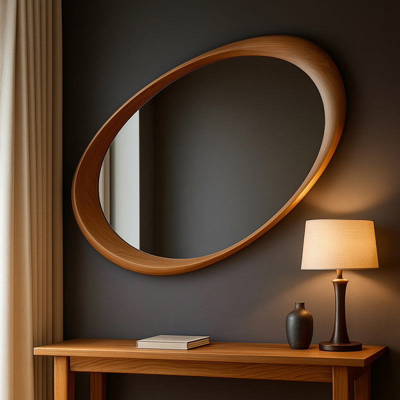 Ovale Wandspiegel Vintage met Houten Lijst en Gehard Glas 90 × 60 cm