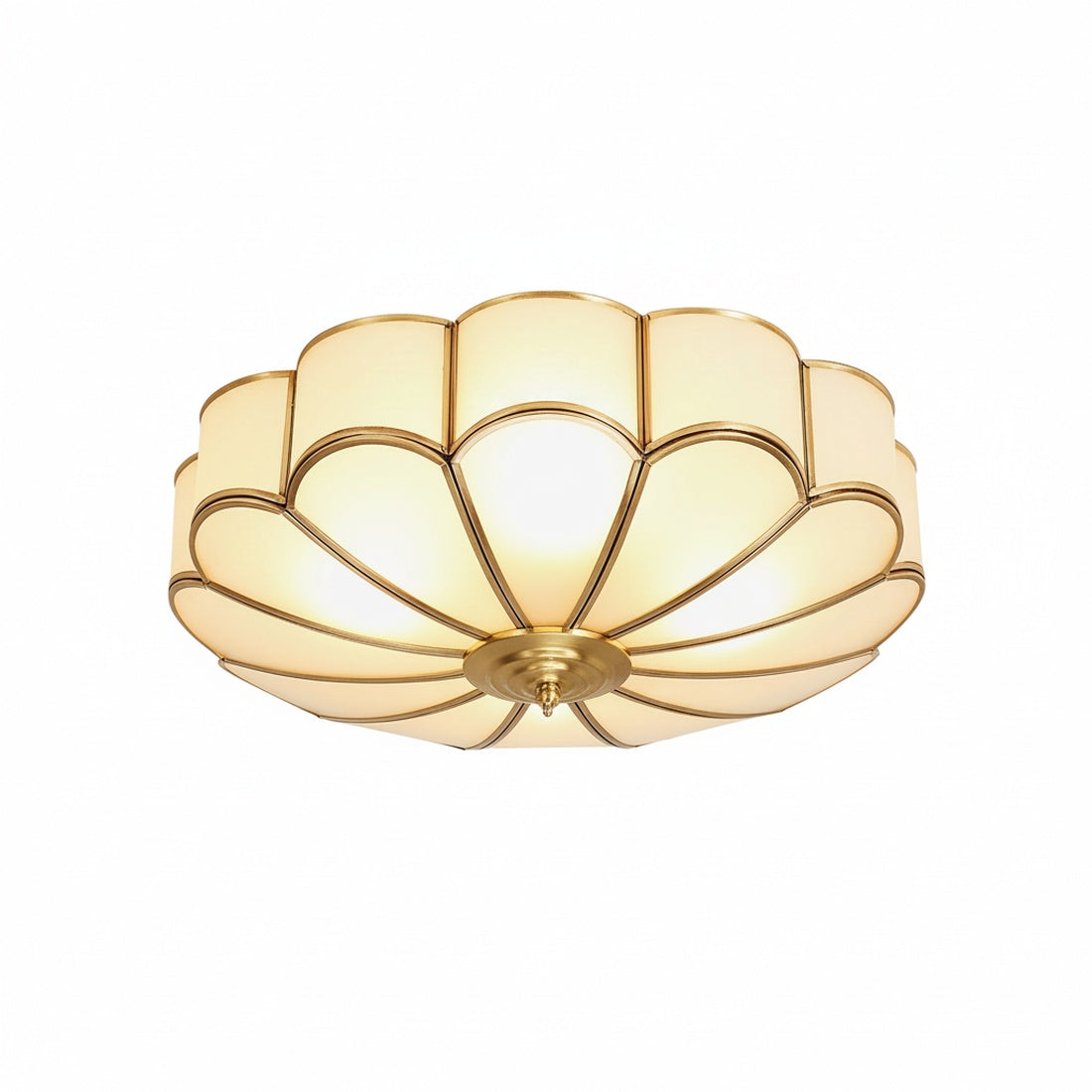 Plafondlamp Art Deco met Bloemblaadjes Kap en Messing Rand