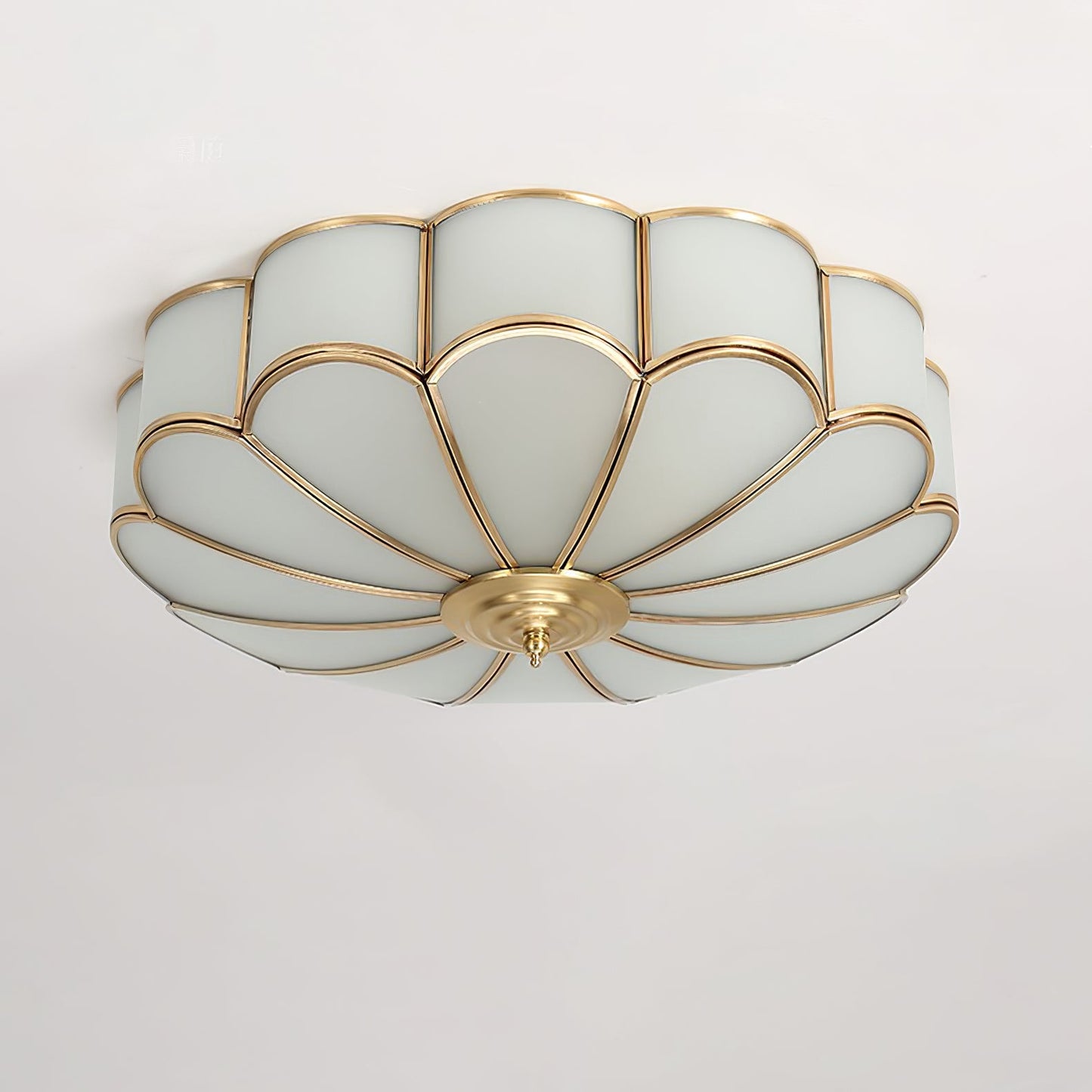 Plafondlamp Art Deco met Bloemblaadjes Kap en Messing Rand