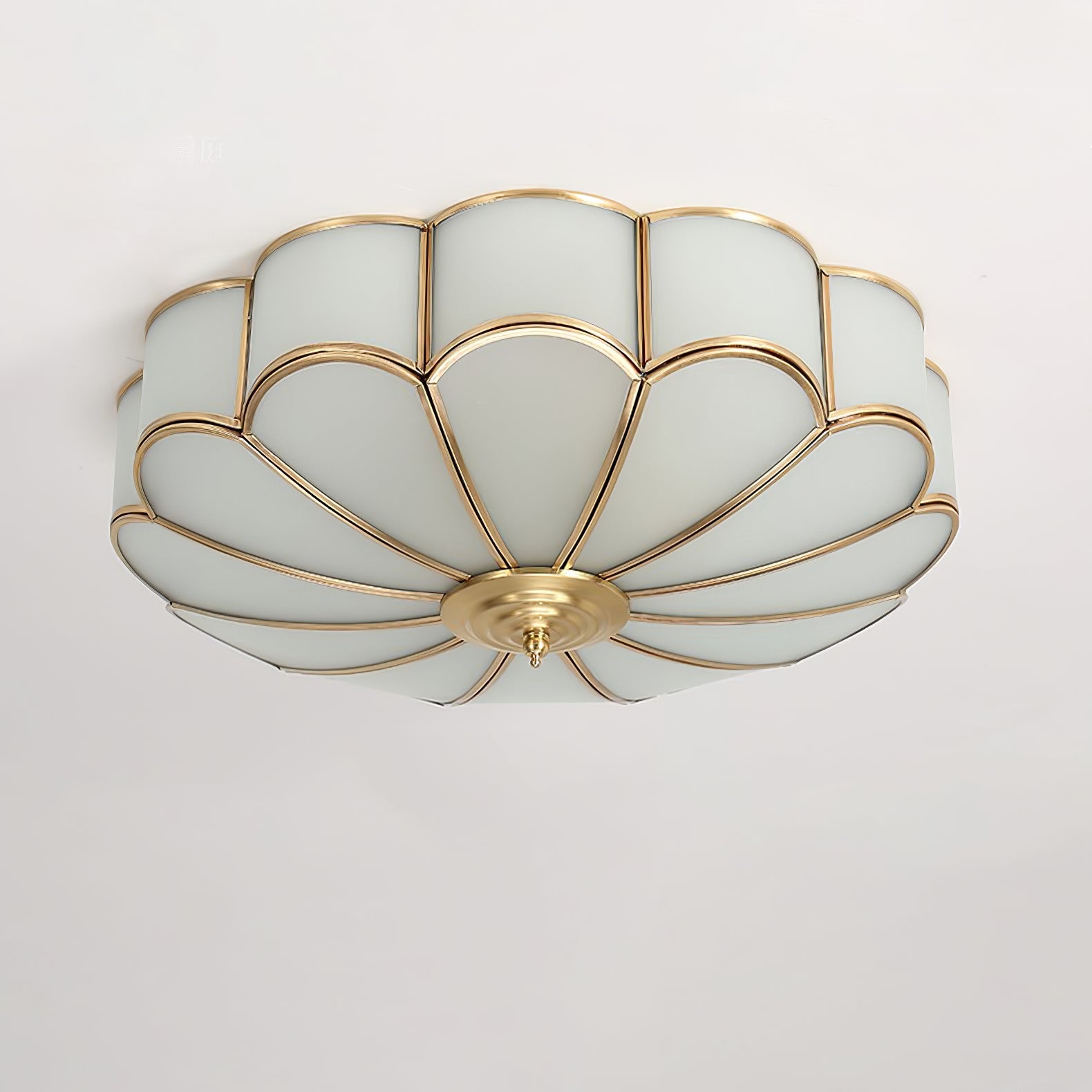 Plafondlamp Art Deco met Bloemblaadjes Kap en Messing Rand