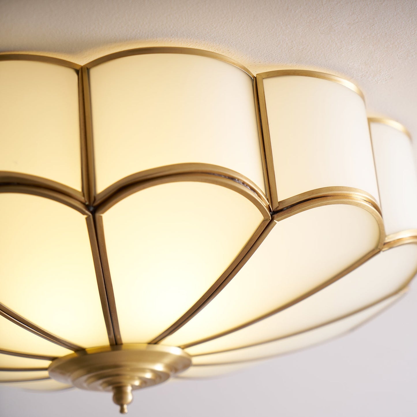 Plafondlamp Art Deco met Bloemblaadjes Kap en Messing Rand