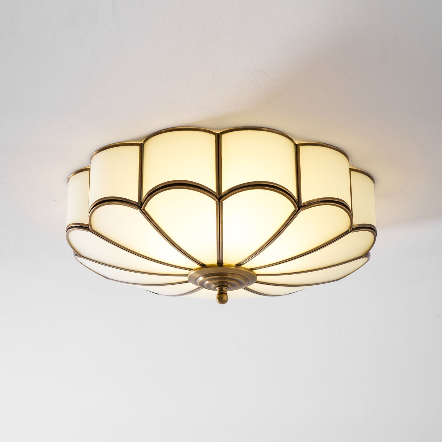 Plafondlamp Art Deco met Bloemblaadjes Kap en Messing Rand