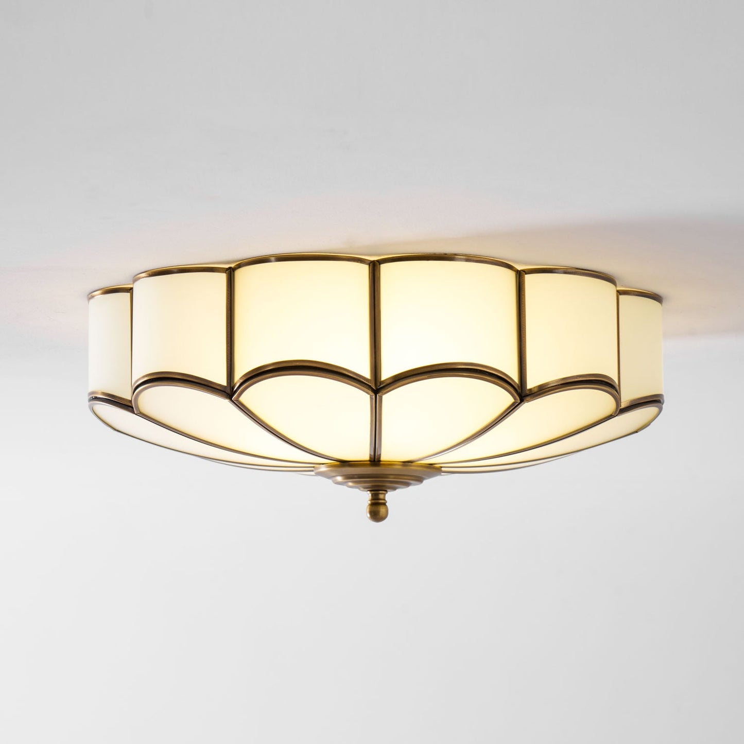 Plafondlamp Art Deco met Bloemblaadjes Kap en Messing Rand