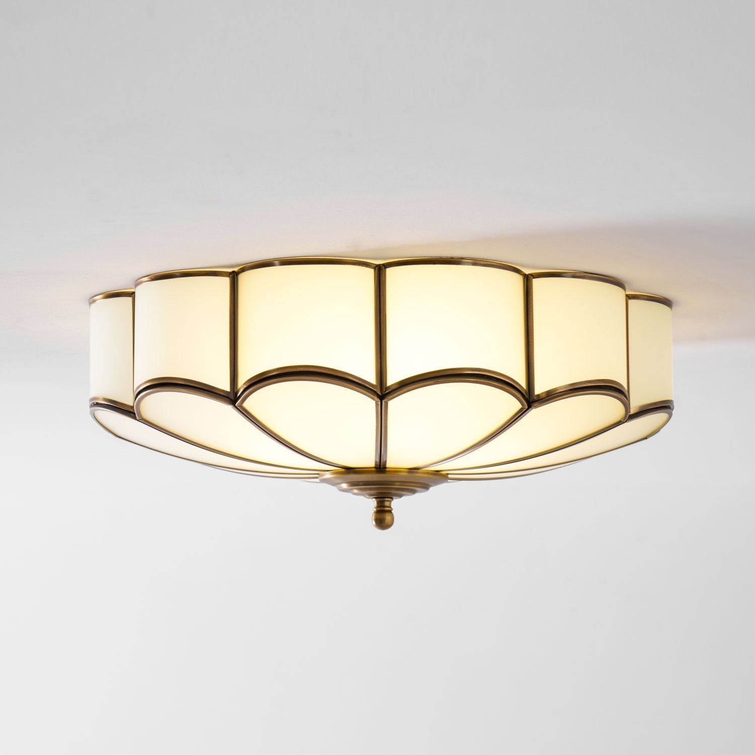 Plafondlamp Art Deco met Bloemblaadjes Kap en Messing Rand